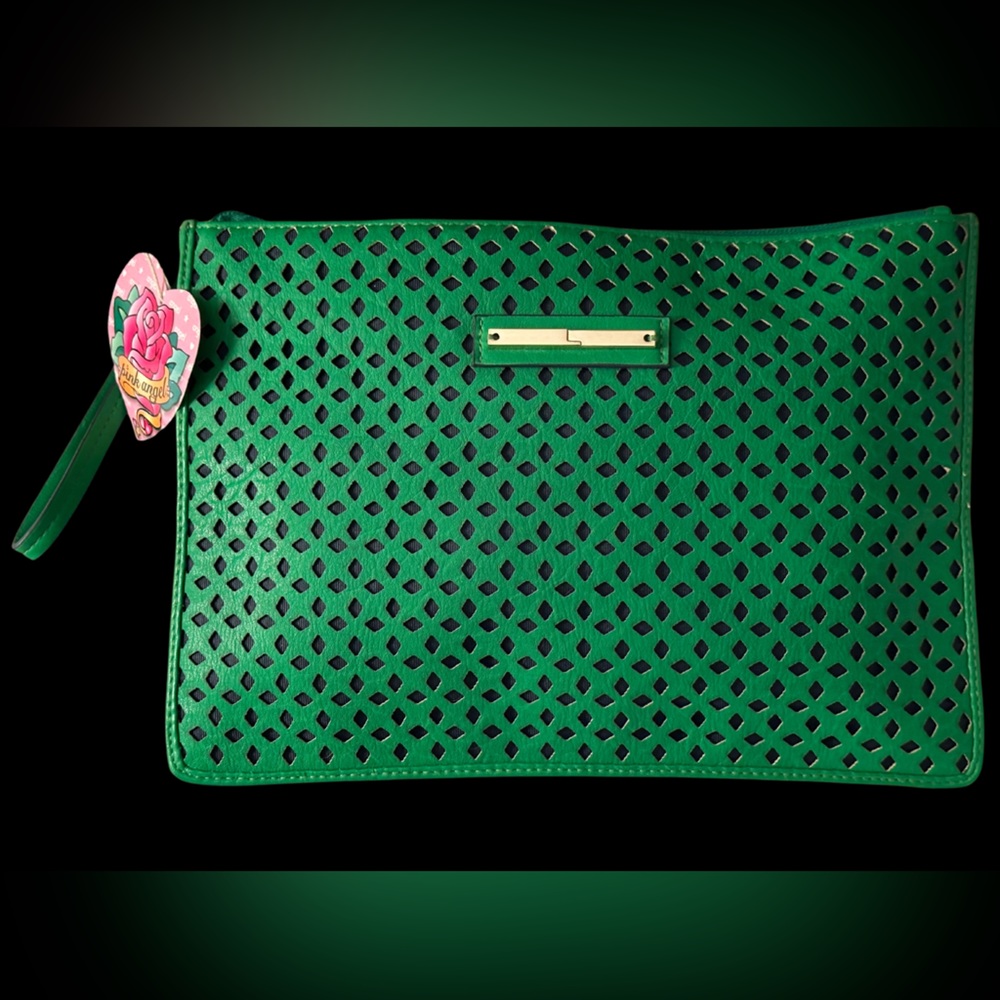 The Limited, Emerald Green, Gold accent Clutch, Faux Leather.